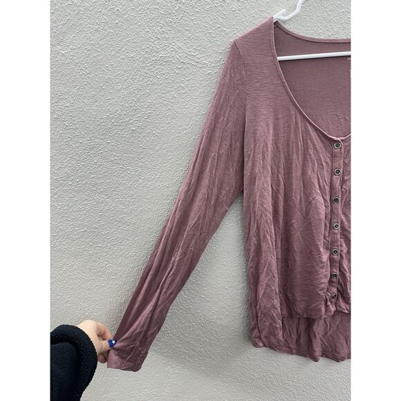 American Eagle Womens Shirt Small Pink Long Sleeve Button Up Soft & Sexy Slub - Picture 3 of 11